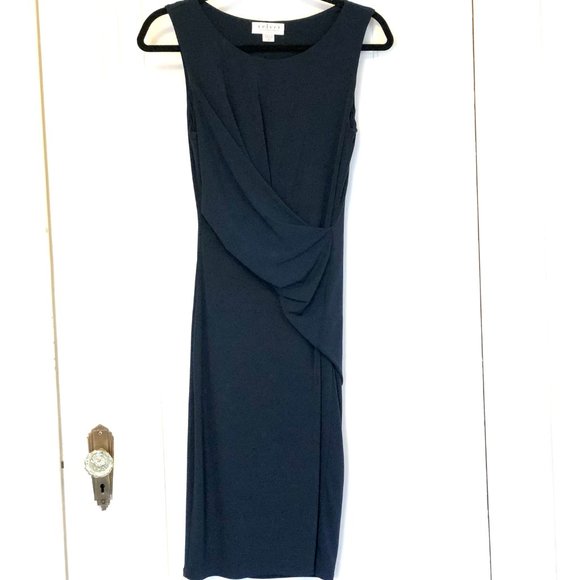 Form Fitting Ruched Navy Sheath Dress - Picture 2 of 10